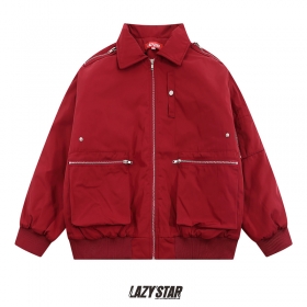 Красного цвета куртка LAZY STAR с молниями на плечах