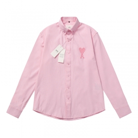 Розовая рубашка AMI с воротником стойка на пуговицах