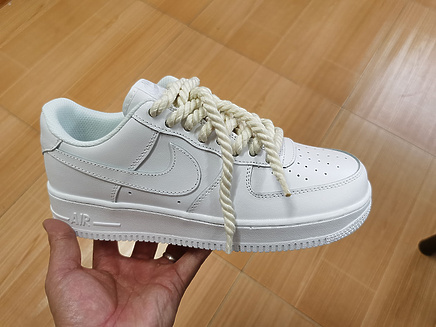 Кроссовки Total White Air Force шнурки бежевая веревка