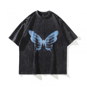 Женская футболка ТКРА с принтом бабочки, чёрная свободная футболка.