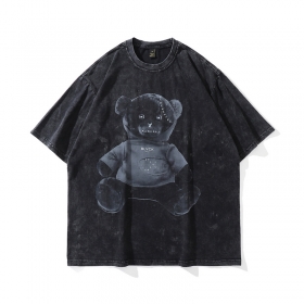 Чёрная футболка ТКРА с принтом "Мишка Тедди" с зашитым ртом."