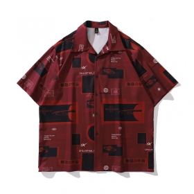 Бордовая рубашка с коротким рукавом от бренда TKPA с принтом