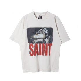 Белая Saint Michael футболка с рисунком на спине и груди "В космосе"