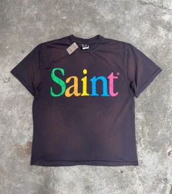 Прямого фасона чёрная с надписью Saint Michael футболка повседневная