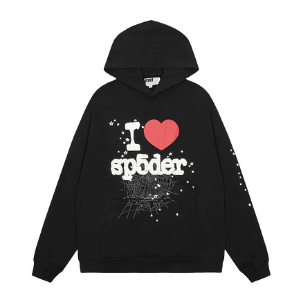 Sp5der худи в черном цвете с принтом сердца на груди