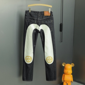Чёрные узкие джинсы с принтом цветочным EVISU сзади