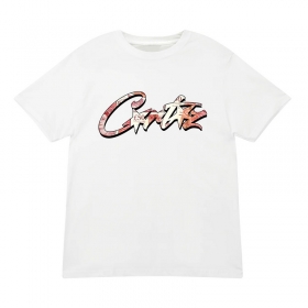 Белая от бренда Corteiz хлопковая футболка с округлым вырезом
