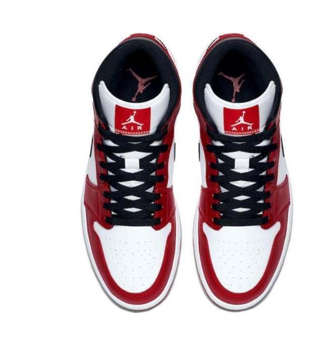 Красные с белым и черным кроссовки Air Jordan Mid кожа