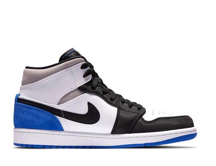 Черные с белым и синим кроссовки Air Jordan Mid кожа