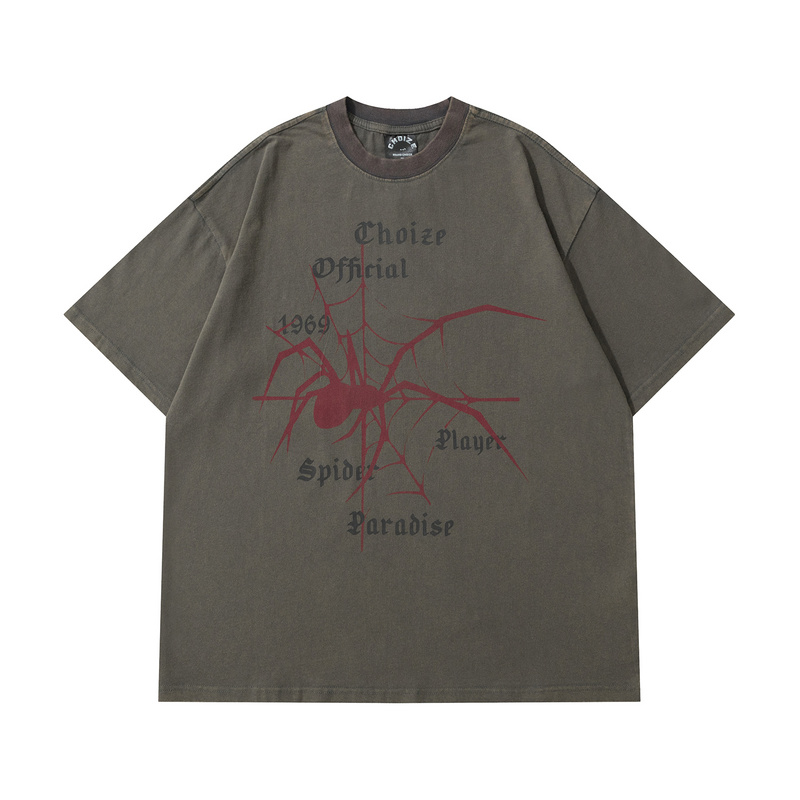 CHOIZE тёмно-коричневая футболка с принтом красного паука на груди