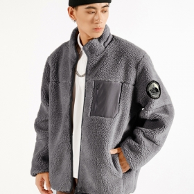 Куртка шерпа утеплённая The North Face цвет-серый с карманом на груди