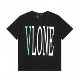 Чёрная 100% хлопковая футболка VLONE с логотипом на груди и спине