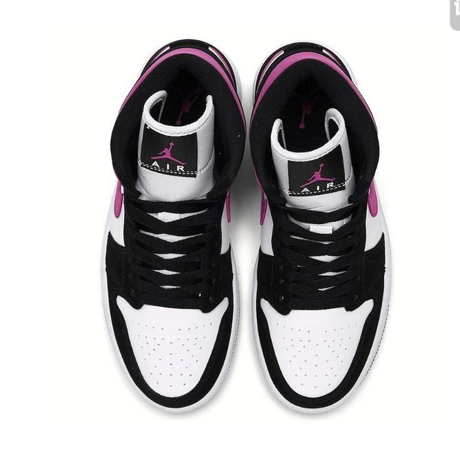 Черные с малиновым кроссовки Air Jordan Mid кожа