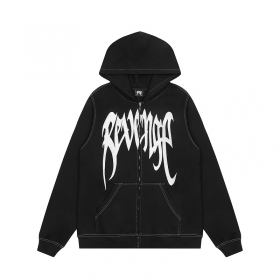 Качественное зип худи бренда Revenge с карманами и логотипом черное