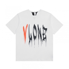 Хлопковая белая футболка свободного кроя с фирменным логотипом VLONE 