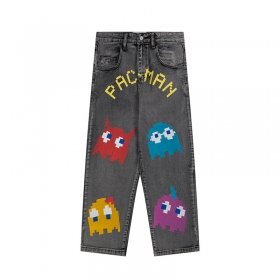 Серые с высокой посадкой джинсы Anotherself и принтом Pac-Man