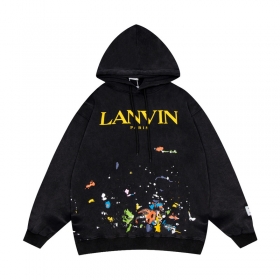 100% хлопковое чёрное трендовое худи с логотипом Lanvin