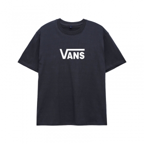 Чёрная футболка с белым лого на груди Vans прямой крой  