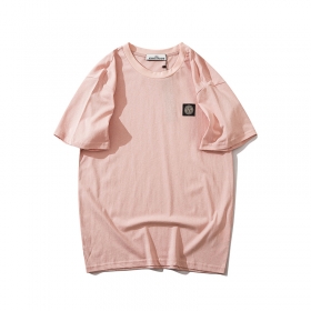 Однотонная бледно-розовая Stone Island футболка лого на груди 