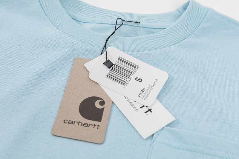 Хлопковая голубая футболка Carhartt с карманом на груди