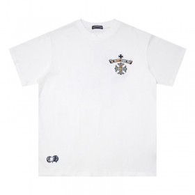 Белая 100% хлопковая с логотип Chrome Hearts футболка