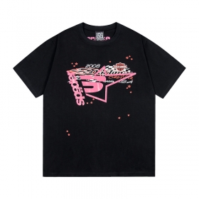 Качественная черная футболка Sp5der с розовым принтом