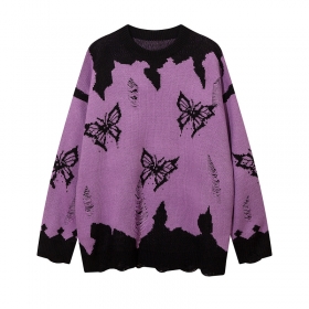 От бренда Let's Rock с рисунком "Бабочки" фиолетово-черный свитшот