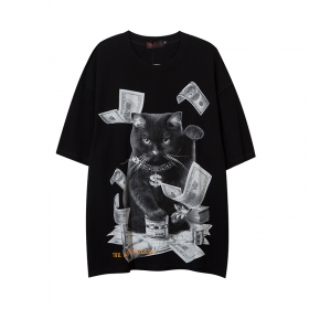 С принтом кота с деньгами футболка Anbullet черного цвета