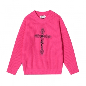 Розовый свитер Made Extreme с чёрным крестом и надписью