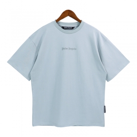 Светло-голубая футболка Palm Angels с перевернутой брендовой надписью