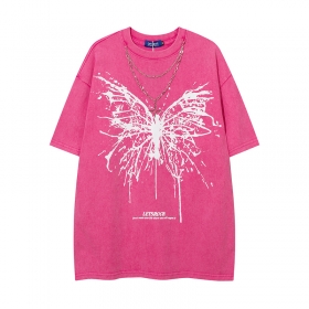 Розовая Let's Rock футболка с принтом "Бабочка" и цепочкой