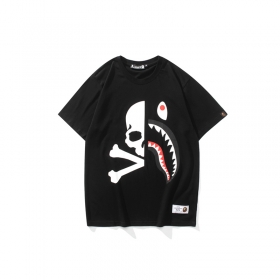 Хлопковая чёрная футболка с принтом "Череп/Акула" Bape Shark WGM