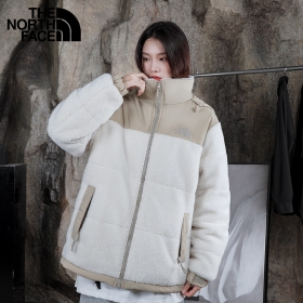 Бело-бежевая шерпа куртка The North Face со съёмным капюшоном