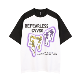 Oversize чёрно-белая футболка Befearless с принтом скелетов-музыкантов