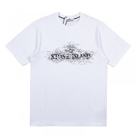 Удлинённая оверсайз белая футболка Stone Island с логотипом