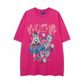 Розовая с аниме принтом футболка Let's Rock с округлым вырезом