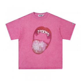 Розовая стильная футболка MADEEXTREME с принтом "Открытый рот"