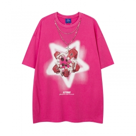 Трендовая розовая хлопковая футболка Let's Rock с ярким принтом
