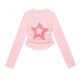Розовый со звездой и лого UNINHIBITEDNESS изысканный топ