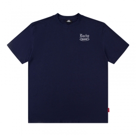 Тёмно-синяя из 100% хлопка футболка MAXWDF с принтом на спине
