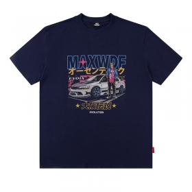Тёмно-синяя с принтом - машина хлопковая футболка от MAXWDF