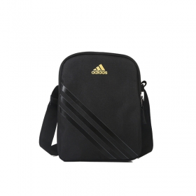 Классическая чёрная сумка кросс-боди через плечо с жёлтым лого Adidas 