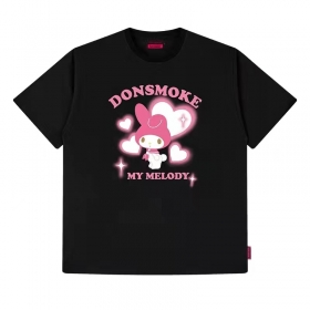 Базовая чёрная Donsmoke футболка с принтом "Бело-розовый кролик"