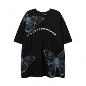 Качественная футболка KIRIN STRANGE черная с серыми бабочками