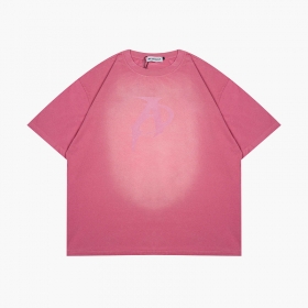 Розовая хлопковая футболка Anotherself оверсайз с коротким рукавом
