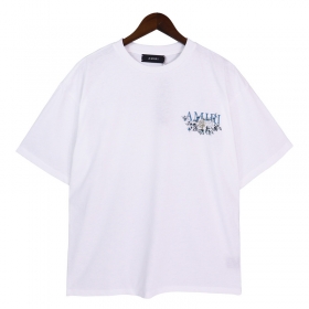 Однотонная AMIRI белая хлопковая футболка с лого и принтом цветы