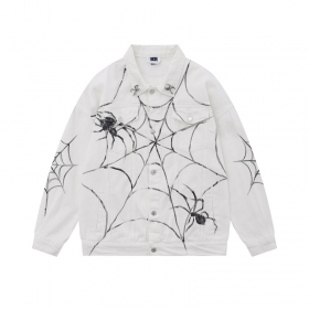 Стильная белая джинсовая куртка TIDE EKU с металлическими пауками