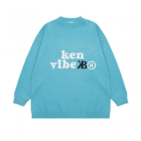 Вязанный свитер Ken Vibe голубого-цвета с округлым вырезом горловины