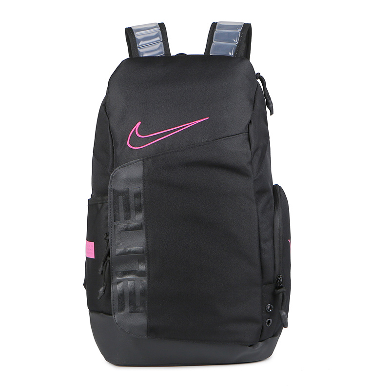 Стильный чёрный рюкзак Nike с лаконичным розовым логотипом