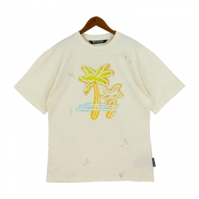 Кремовая футболка Palm Angels с брендовым рисунком